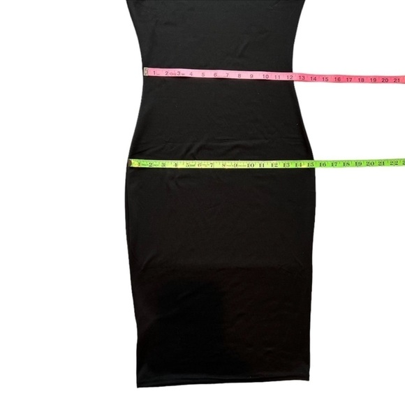 Black turtleneck dress fitted bodycon knee length stretch dress long sleeve SZ S - Picture 7 of 9